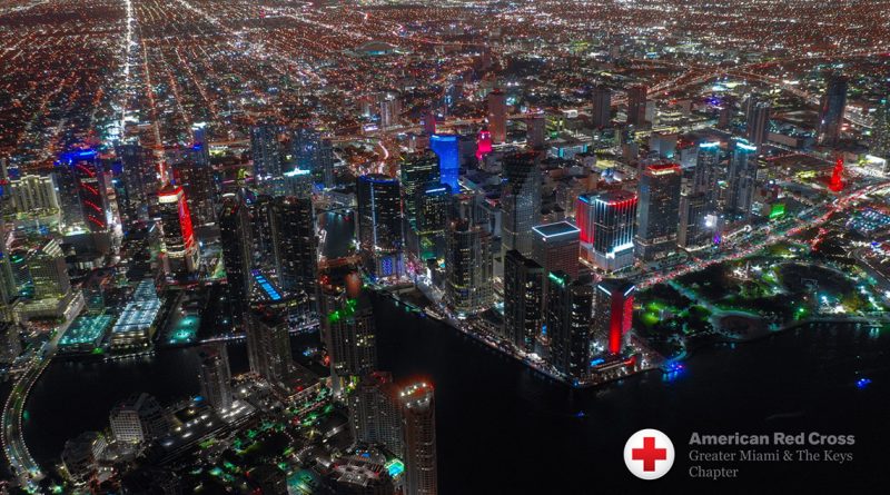 Downtown Miami Lights Up In Red for Red Cross Month